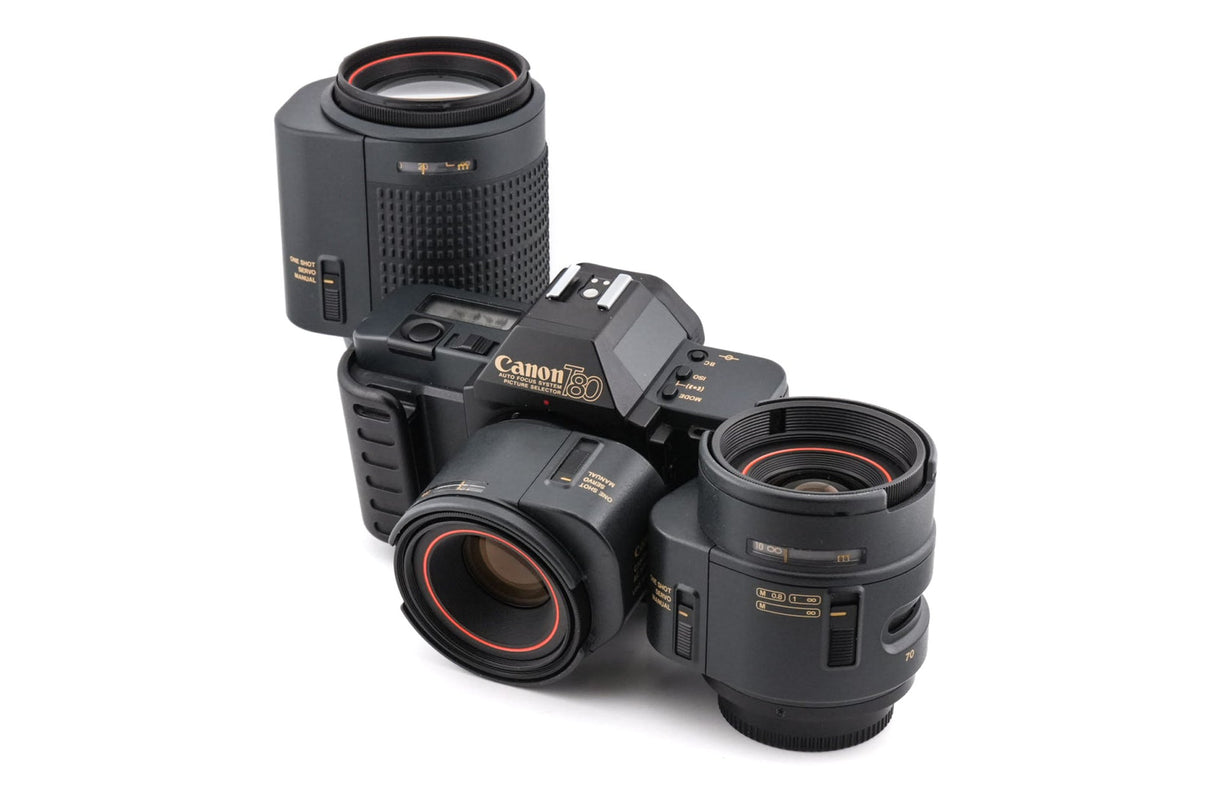 Canon T80 + 50 mm f1.8 AC + 35-70 mm f3.5-4.5 AC + 75-200 mm f4.5 AC