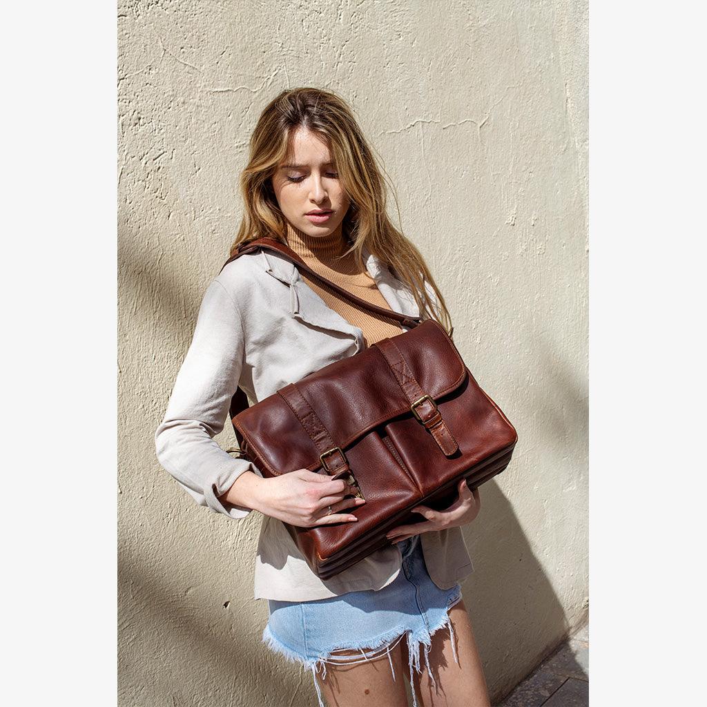 Roma Cognac Leather Camera Bag