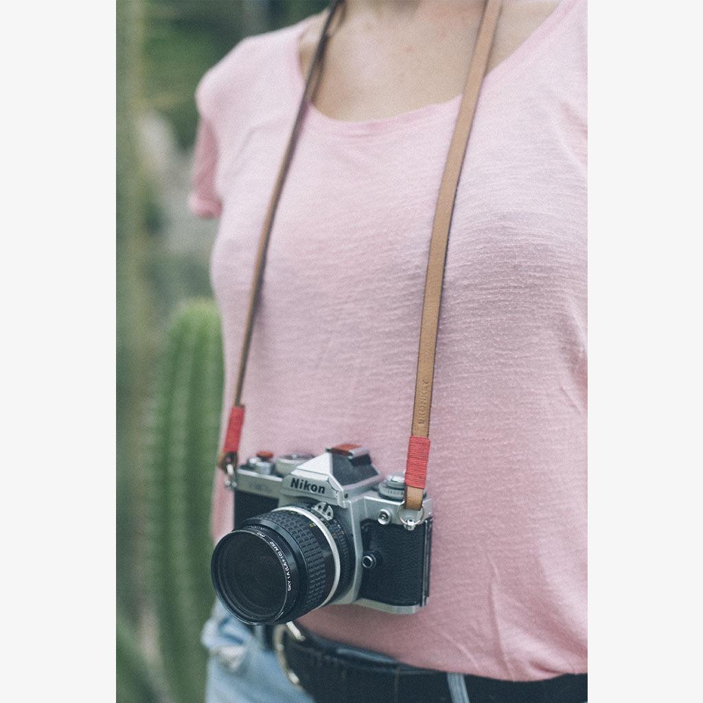 Tokyo #103 - Tanned & Red leather camera strap